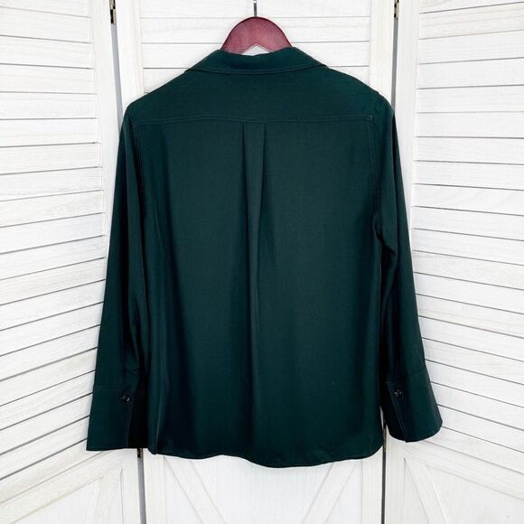 Zara V Neck Button Front Shirt Blouse Dark Green Small Long Sleeve - Picture 8 of 11